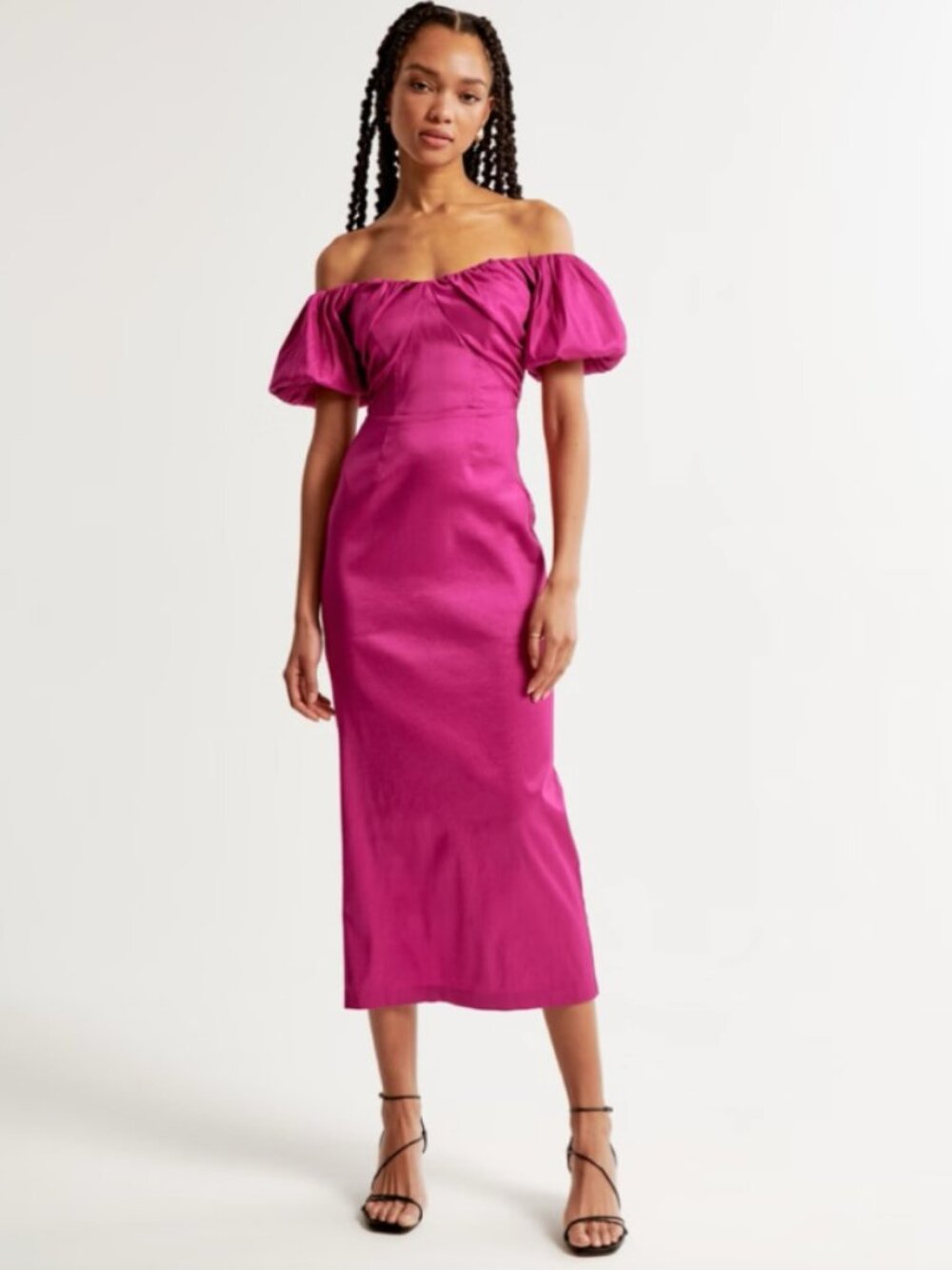 Abercrombie & Fitch Pink Taffeta Off-The-Shoulder Midi Dress Wedding Guest Party